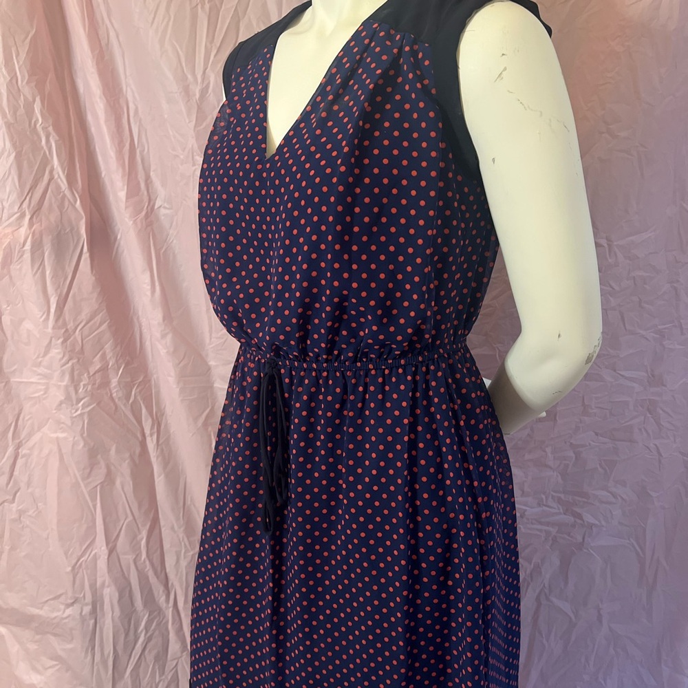 Enfocus studio navy blue with pink Polka Dot V-Neck Dress - Picture 2 of 4